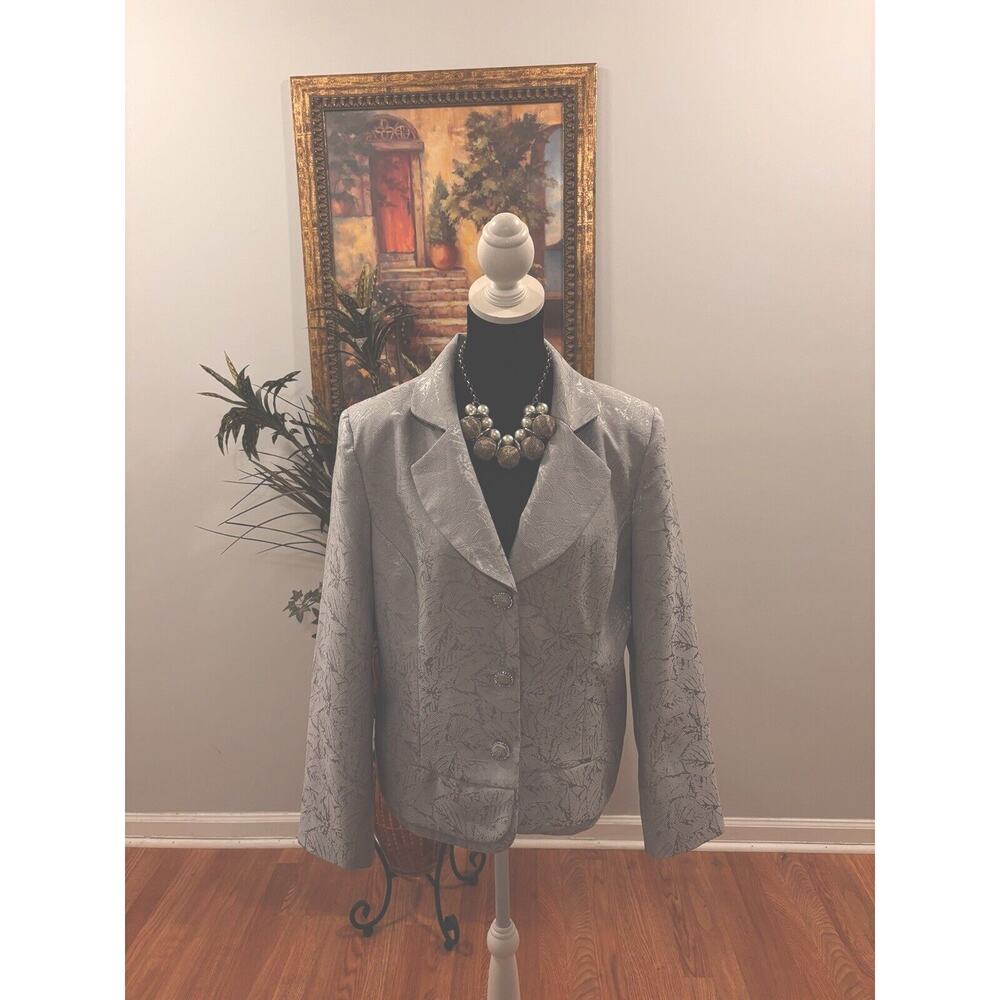 Danillo Women Blazer 14 Long Sleeve Silver Lapel Notch Collar Lined 3 Button
